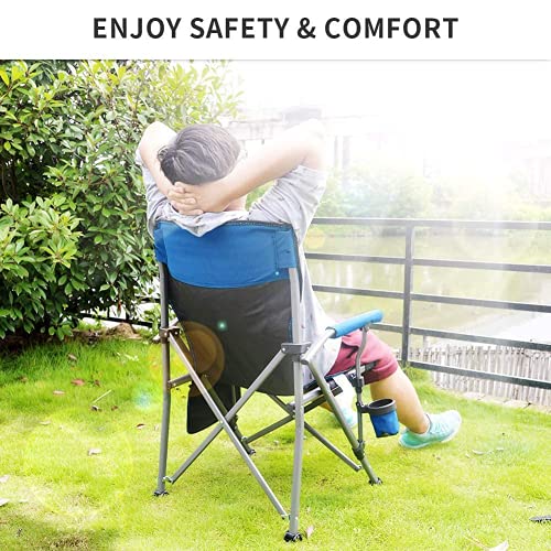 Lamberia Folding Camping Chair for Adults Heavy Duty 330 LBS Capacity Outdoor Camp Chair Thicken 600D Oxford Mesh Back Quad with Arm Rest Cup Holder and Portable Carrying Bag(Blue) | The Storepaperoomates Retail Market - Fast Affordable Shopping