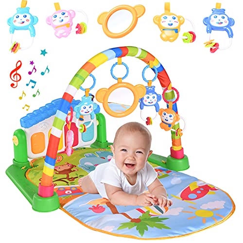 LATINKIS Baby Gym Play Mats for Infants, Tummy Time Mat Kick and Play Piano Gym Activity Mat, Baby Play Gym Musical Toys 0 3 6 12 Months Newborn