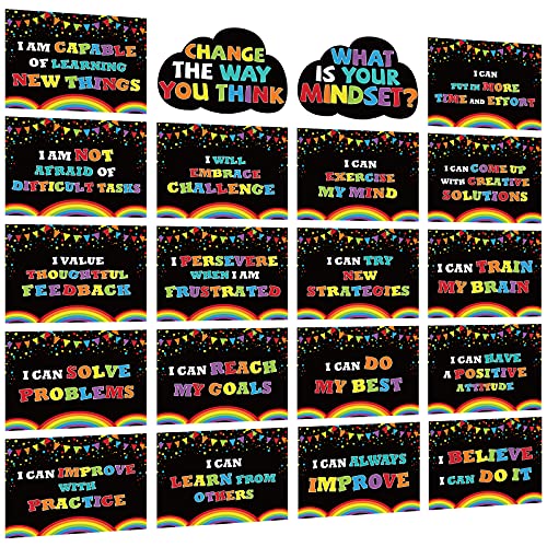 Growth Mindset Posters Bulletin Board Decorations, 20 Pcs Positive Sayings for Poster Board Classroom Decorations, What is Your Mindset Classroom Decor Set, Motivational Quotes for Teacher Supplies