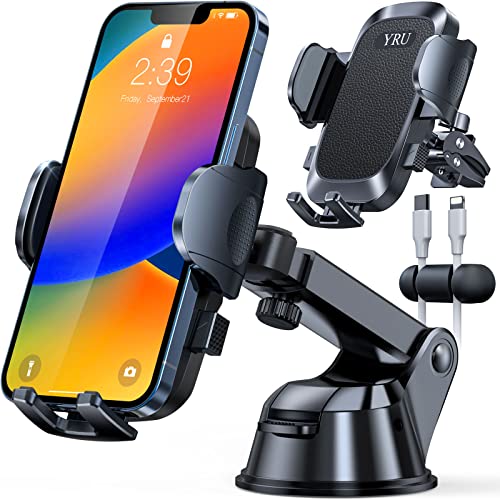 YRU [Upgrade 80LBS Strong Suction] Car Phone Holder Mount,[Bumpy Road Stable] Dashboard Cell Phone Holder for Car Air Vent Windshield Phone Stand for iPhone 14 13 12 Pro Max Samsung & Pickup Truck