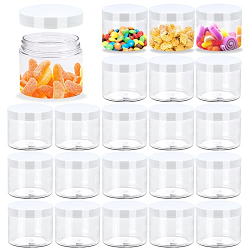 Woozettn 20 Pcs 2oz Plastic Empty Jars with Lids,Plastic Round Slime Containers,Wide-Mouth Refillable Storage Containers for Travel,Storage,Cosmetic,Creams