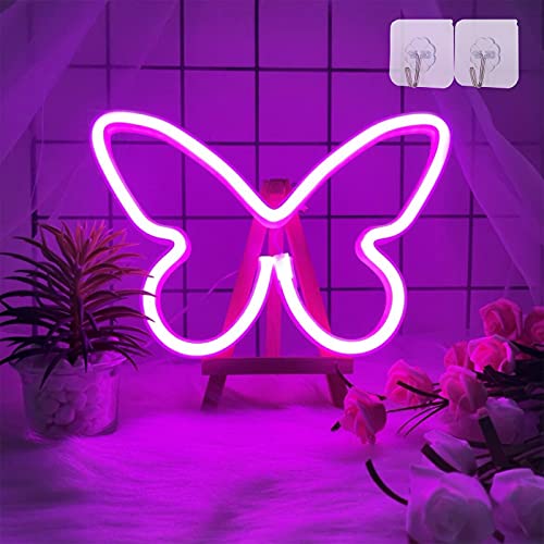 ENUOLI Pink Butterfly Light Neon Signs Neon Lights for Wall Decor,USB or Battery Powered LED Signs for Bedroom,Table Decoration Neon Light Sign for Christmas,Birthday,Living Room,Gift,Kids Room(Pink)