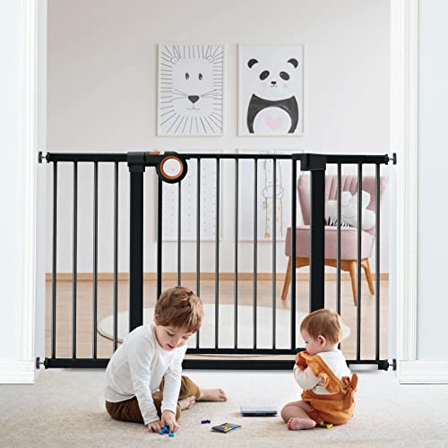 Wide Baby Gate, ALVOD Auto Close Safety Gate for Doorways and Stairs 29.93-51.5″ Wide 30″ high, Easy Walk Thru Child Gate Dog Gate, Includes 2.75″ 5.5″ 11″ Extension, Pressure/Hardware Mounting