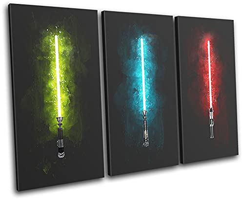 Bold Bloc Design – Lightsaber Star Wars Movie Greats 90x60cm Treble Canvas Art Print Box Framed Picture Wall Hanging – Hand Made in The UK – Framed and Ready to Hang 13-3098(00B)-TR32-LO-B