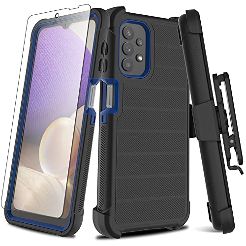 Leptech for Galaxy A32 5G Case with Soft TPU Screen Protector, [Holster Series] Full Body Heavy Duty Armor Protective Phone Cover with Kickstand Belt Clip Case for Samsung Galaxy A32 5G 6.5″ (Black)