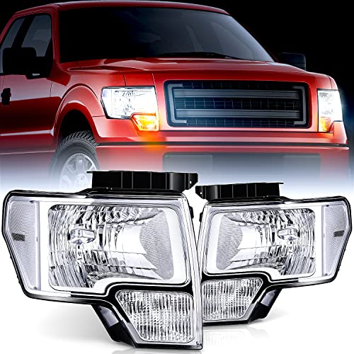Nilight Headlight Assembly 2009 2010 2011 2012 2013 2014 F150 Chrome Housing Clear Corner Clear Lens Headlamp Replacement Driver and Passenger Side 2 Pack, 2 Years Warranty