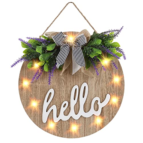 Fristmas Welcome Sign for Front Door, Farmhouse Front Porch Decor Rustic Wooden Wall Sign with 12 LED Lights, Outdoor Seasonal Welcome Home Decorations