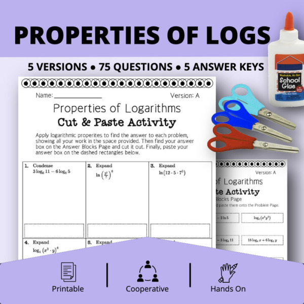 Properties of Logarithms Cut & Paste Activity