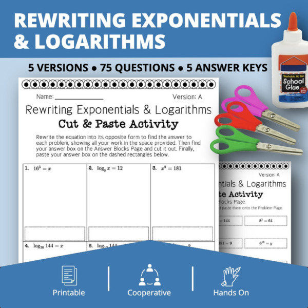 Rewriting Exponentials & Logs Cut & Paste Activity