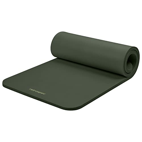 Retrospec Solana Yoga Mat 1″ Thick w/Nylon Strap for Men & Women – Non Slip Exercise Mat for Home Yoga, Pilates, Stretching, Floor & Fitness Workouts – Wild Spruce
