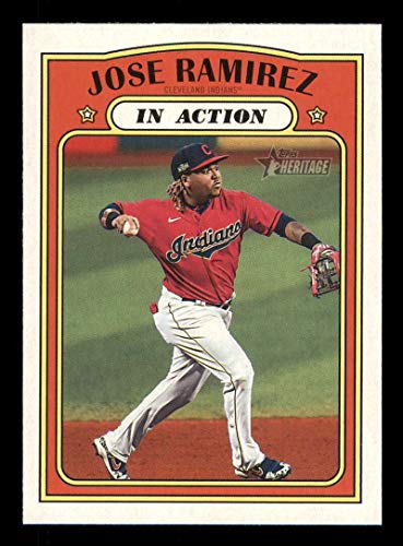 2021 Topps Heritage #298 Jose Ramirez Cleveland Indians In Action Official MLB Baseball Trading Card in Raw (NM Near Mint or Better)