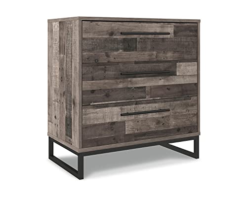 Signature Design by Ashley Neilsville Industrial 3 Drawer Chest of Drawers, Butcher Block Gray