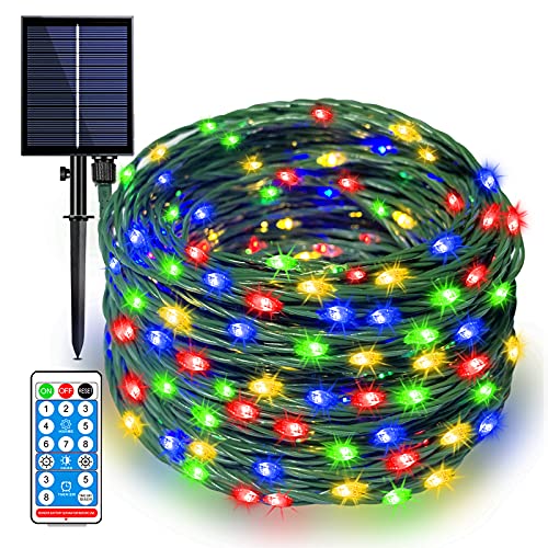 Solar Christmas String Lights 300 LED 108 Feet, Upgraded Outdoor IP65 Waterproof Stronger & Thicker Wire 1200mAH Solar Power Twinkle Lights w/ 8 Modes & Remote for Patio, Garden, Backyard Tree