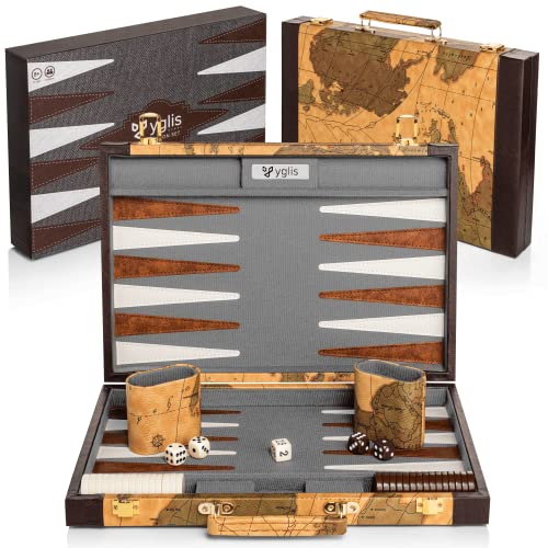 Yglis 15″ Backgammon Sets for Adults – Premium Faux Leather Case, Quality Felt Interior, Covered Hinges, Strategy & Instruction Guide