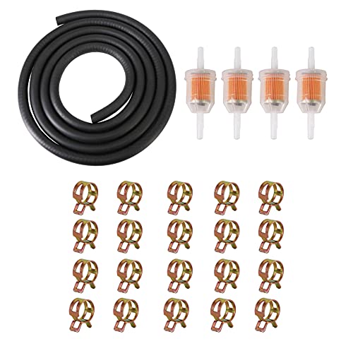 KIPA 1/4″ Inch ID Fuel Line kit + 6 Foot ¼ Inch Fuel Line + 4 Pcs 1/4 Inch & 5/16 Inch Fuel Filters + 20 Pcs 2/5″ ID Hose Clamps for small Engine Lawnmower Garden machines