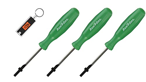 3 Pack Rain Bird Rotor Adjustment Tool for Rainbird 5000 Series Rain Bird Rotor Tool ROTORTOOL Flat Head Rotor Screwdriver and Pull-up Tool for 3500, 5000, 5500 and more, Includes LED Keychain Light
