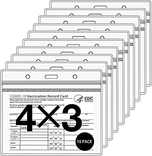 CDC Covid Vaccination Card Protector 10 Pack, Waterproof Clear Plastic Horizontal ID Card Holder for 4 x 3 to 4.5 x 3.5 Inches Work ID, Key Card, Driver’s License