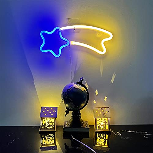ENUOLI Two-Color Star Neon Signs USB/3-AA Battery Operated Neon Wall Lights LED Meteor Night Lights Neon Decorative Lights for Home Bedroom,Christmas,Birthday Party,Girls,Kids Room(Blue White Meteor) | The Storepaperoomates Retail Market - Fast Affordable Shopping