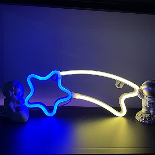 ENUOLI Two-Color Star Neon Signs USB/3-AA Battery Operated Neon Wall Lights LED Meteor Night Lights Neon Decorative Lights for Home Bedroom,Christmas,Birthday Party,Girls,Kids Room(Blue White Meteor) | The Storepaperoomates Retail Market - Fast Affordable Shopping