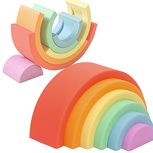 let’s make Rainbow Stacking Toy Baby Silicone Stacker Building Blocks Arch Shape Nesting Puzzle Montessori Toy 3 Years Early Development Sensory Toy (6Pcs)
