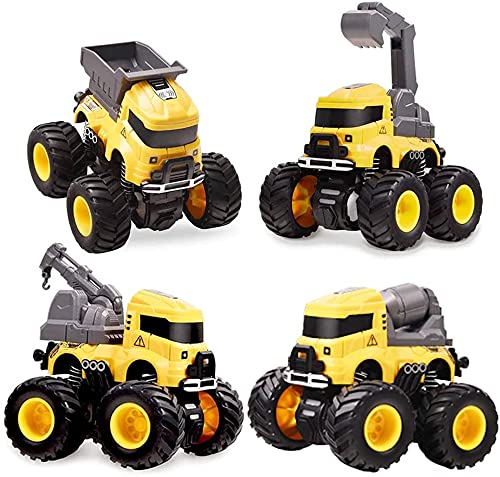 4PCS Pull Back Construction Truck Cars, Excavator Toys, Mixer, Crane, Dump Trucks for Boys, Friction Powered Push and Go Toy Cars Trucks for Toddlers, Kids,3+ Year Old Boys Girls