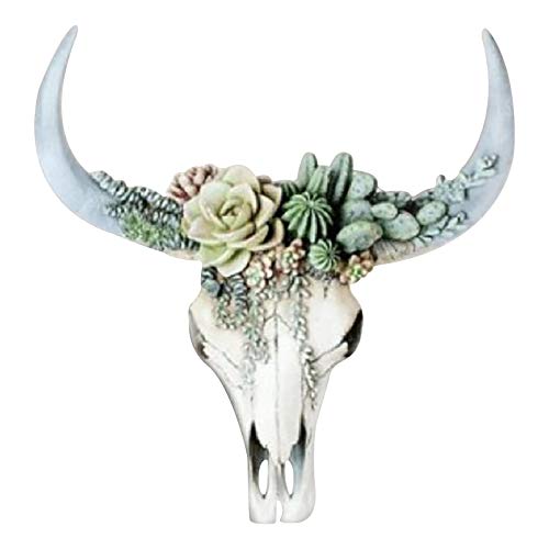 Succulent/Flower Cow Skull Wall Resin Decor, Modern Home Wall Sculptures Bull head Skull Resin Decoration, Simulation 3D Animal Cow Skull Wall Ornament Farmhouse Wall Garden Yard Decoration Gift (A)