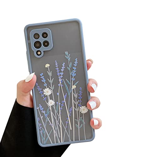 ZTOFERA Case for Samsung Galaxy A12 5G,Clear Flowers Pattern Cover Frosted PC Back 3D Floral Girls Women Soft TPU Bumper Protective Silicone Slim Shockproof Case for Samsung A12 5G Purple