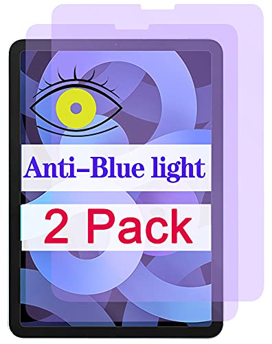 2 Pack Bluelight Blocked Compatible With iPad Air 5 (2022) and Compatible With iPad Air 4 (2020) Screen Protector 10.9 inch Air5 Air4 5th 4th Generation Tempered Glass 9H Hardness Film Anti Blue Light