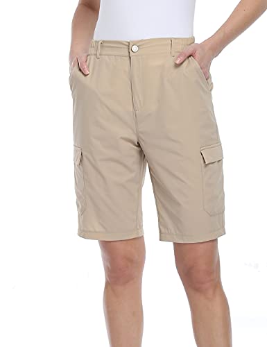 PEIQI Women Hiking Cargo Shorts Quick Dry Lightweight Shorts with Pockets Summer Outdoor Camping Shorts Khaki
