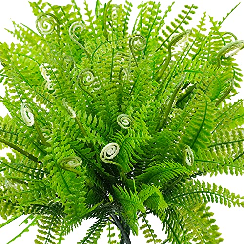 Uieke 6 PCS Artificial Plants Greenery, Fake Boston Fern Plants Bushes Faux Outdoor UV Resistant Daffodils Greenery Shrubs Plastic Plants for Indoor Outside Hanging Planter Home Garden Decor (Green)
