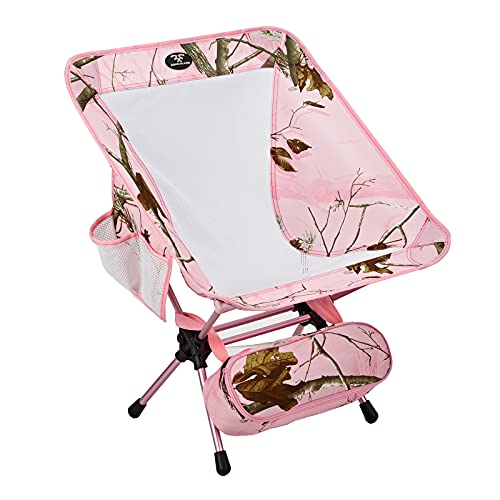 Jungleland Realtree Ultralight Camping Chair Lightweight Portable Folding Camp Chair Backpacking Chairs, Small Heavy Duty Compact Collapsible Backpack Chair for Outdoor, Hiking (Pink)…