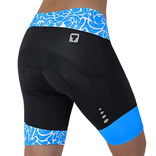 Women Cycling Shorts Padded Bike Bicycle Pants Biking Compression Biker Tights with Pockets(Blue,XXXL)