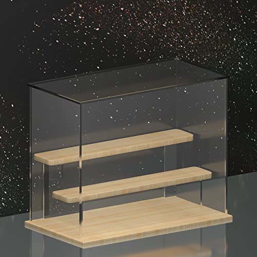 Nynelly 3 Tier Clear Acrylic Display Case with Door Assemble Countertop Box Storage Cube Organizer Dustproof Protection Showcase for Action Pop Figures Collectibles Toys,Walnut,12.6″ L x 7″ W x 10″ H