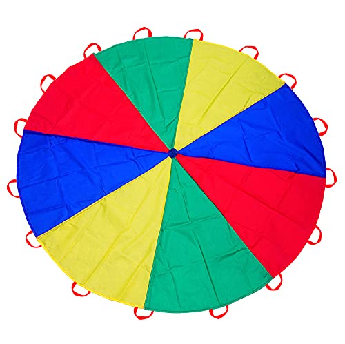 AMYESE 10ft Rainbow Parachute with 16 Handles for Kids Outdoor Party Games, Team Building Play Parachute Group Cooperative Team Game Toys, Family Get-Together Entertainment