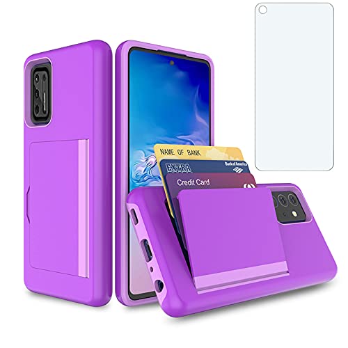 Asuwish Compatible with Moto G Stylus 2021 4G Case and Tempered Glass Screen Protector Cover Card Holder Slot Kickstand Phone Cases for Motorola GStylus 6.8 Stylo XT2115DL XT2115-1 Women Men Purple