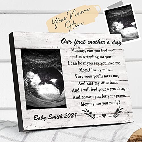 VEELU Custom Baby Sonogram Picture Frame, Keepsake Baby Ultrasound Frame, First Time Mom Gifts, Mother-to-be Gift, Pregnancy Gift Personalized Engraved Wood Photo Frame