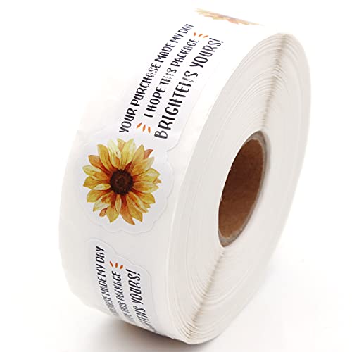 Muminglong 1.5 Inch I Hope This Package Brightens Yours Sunflower Sticker,Thank You Sticker, Small Business, Handmade Sticker,Packaging Sticker, 500 PCS