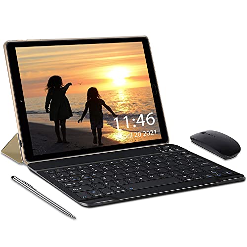 2023 Newest Tablet with Keyboard 10 Inch, Android Tablet Newest Octa-core Processor, 64GB ROM + 4GB RAM Storage, 256GB Expandable, 2 in 1 Tablet with Dual WiFi network, 1920×1200 HD Display -Silver