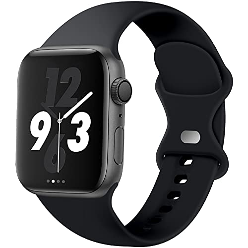 Acrbiutu Bands Compatible with Apple Watch 38mm 40mm 41mm 42mm 44mm 45mm, Replacement Soft Silicone Sport Strap Wristbands for iWatch Series SE 8/7/6/5/4/3/2/1 Women Men, Black