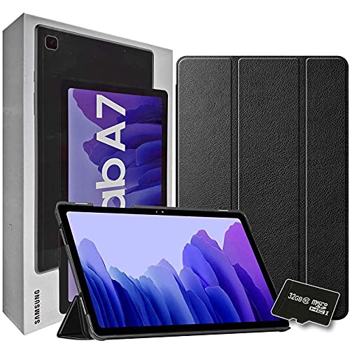 2020 Samsung Galaxy Tab A7 10.4” Inch 32 GB Wi-Fi Android 10 Touchscreen International Tablet (Gray) Bundle – Slim Trifold Hard Shell Case and 32GB Micro SD Card (Renewed)