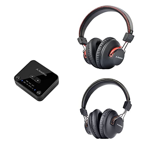 Avantree HT4189 & AS9, Bundle – Wireless Over-Ear Headphones for TV Sharing (2 Pack) & a Bluetooth Transmitter for Optical Digital Audio, RCA, 3.5mm AUX Port TVs, No Delay
