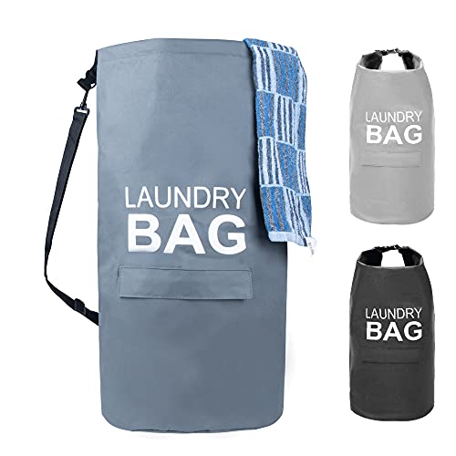 Ansamly Laundry Bag Backpack with Adjustable Shoulder Straps and Pocket,Suitable for Dorm Room Essentials,Portable Heavy Duty 71L Clothes Hamper for College,Travel, Laundromat,Apartment,Dark Grey