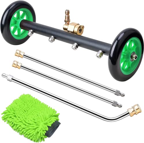 VIGRUEWARMQ 4000PSI Pressure Washer Undercarriage Cleaner Water Broom, Undercarriage Pressure Washer Attachment, 16 Inch Pressure Washer Accessories with 3 Extension Wands, 4 Nozzles (Green) .