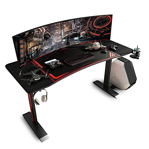 Sleepmax Gaming Desk 63 Inch, T-Shaped Computer Desk with Large Mouse Pad, Gaming Setup Wide PC Computer Table Gamer Table with Cup Holder and Headphone Hook for Gaming Room