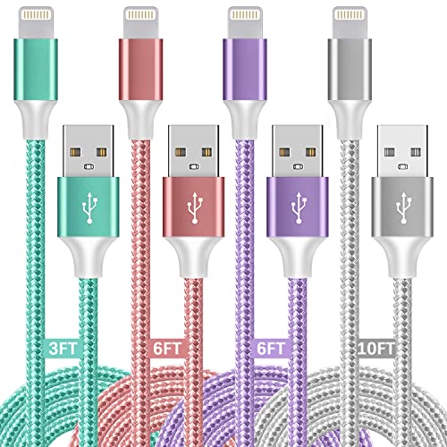 iPhone Charger 4 Pack 10ft 6ft 6ft 3ft iPhone Charging Cable【MFi Certified】 Fast Charging Cord Long USB Cable Nylon Braided Lightning Cable Compatible with iPhone 13 12 11 Pro Max Xs Xr 8 7 6 5 SE…