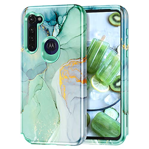 Lamcase Compatible with Motorola G Stylus 2020 Case, Heavy Duty Shockproof Hybrid Hard PC Soft TPU Rubber Three Layer Rugged Drop Protection Cover Case for Motorola Moto G Stylus 2020, Green Marble