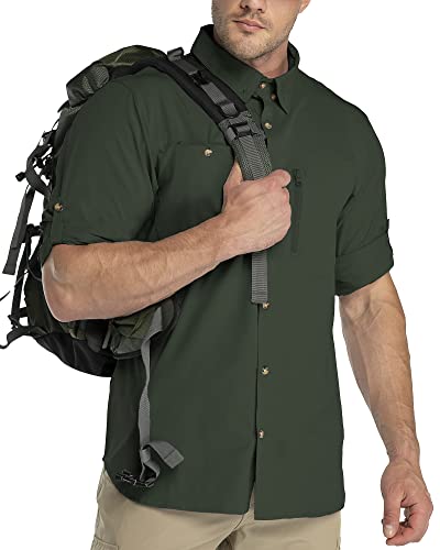 Outdoor Ventures Men’s Long Sleeve Hiking Shirts UPF 50+ UV Protection Shirt for Travel, Golf, Fishing Green