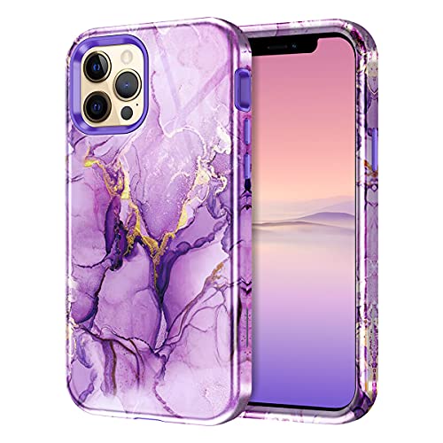 Lamcase for iPhone 12 Pro Max 6.7 inch 5G Case, Heavy Duty Shockproof Hybrid Hard PC Soft TPU Rubber Three Layer Drop Protection Cover Case for Apple iPhone 12 Pro Max 2020, Purple Marble