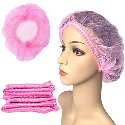 Disposable Hair Net,21”Bouffant Caps Hair Head Cover Nets,Bouffant Hair Nets,Protective Caps Elastic Dust Cap(100 Pack-Pink)