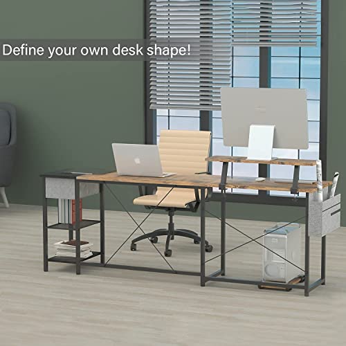 SUAYLLA L Shaped Desk with Drawers, Computer Gaming Desk with Storage Shelves, Work Desk for Home Office L-Shaped, 2 Person Long Table for Writing Workstation, Rustic Brown | The Storepaperoomates Retail Market - Fast Affordable Shopping